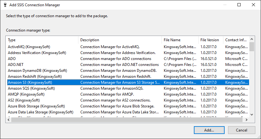 Add SSIS AWS S3 Connection